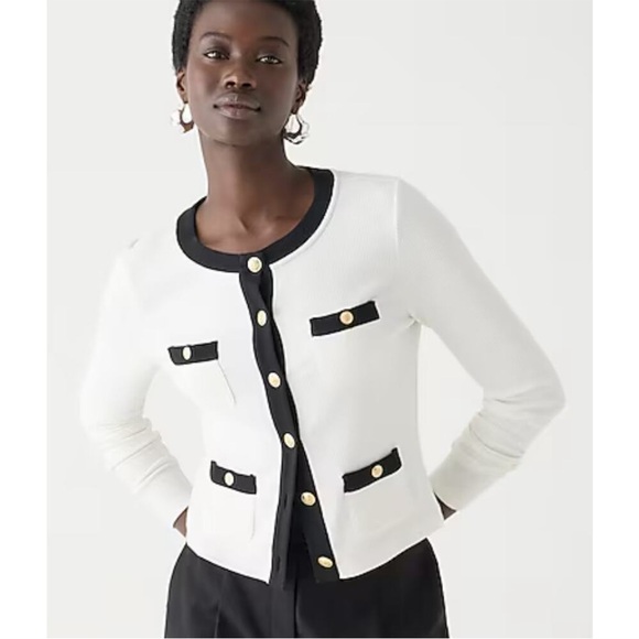 J. Crew Jackets & Blazers - J. Crew Vintage Rib Lady Jacket White Black Gold Emblem Buttons Size Small